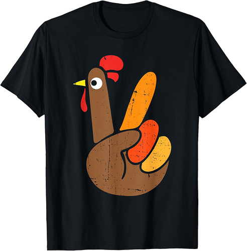 Peace Sign Turkey Hand Funny Thanksgiving T-Shirt