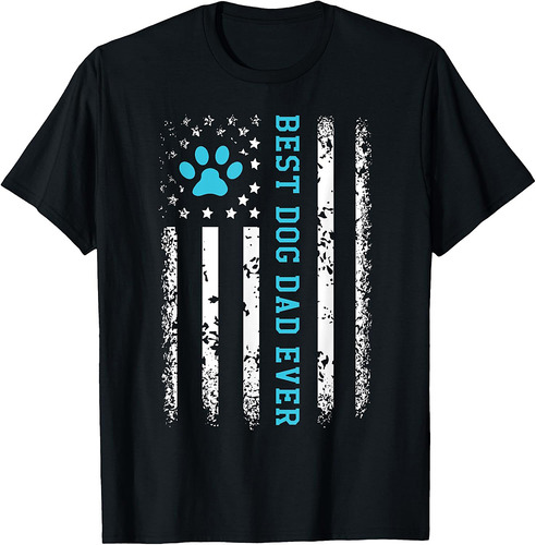 USA Flag Best Dog Dad Ever American Puppy Lover Paw T-Shirt