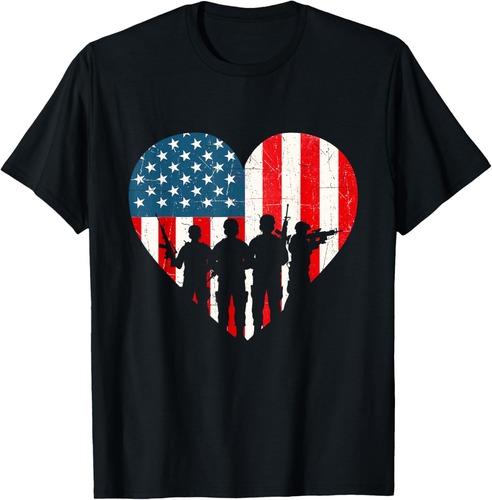 US Flag Heart Soldiers  Patriotic Veterans Memorial Day T-Shirt