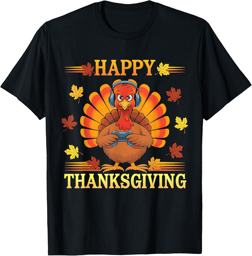 Happy Thanksgiving Funny Turkey Dinner Gamer Thanksgiving T-Shirt