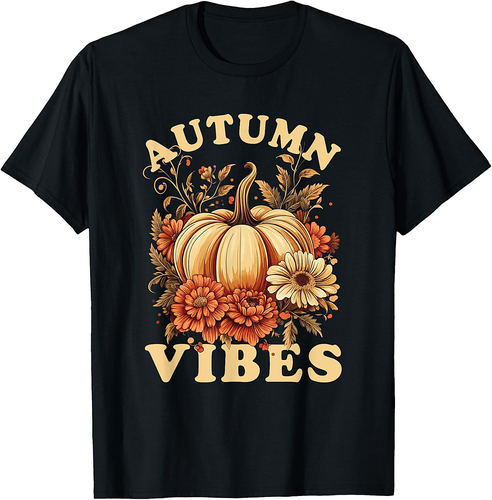 Autumn Vibes For Women Pumpkin Fall Graphic Thanksgiving T-Shirt