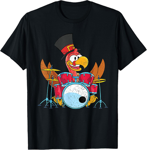 Funny Drums Musician Thanksgiving Drummer Turkey T-Shirt