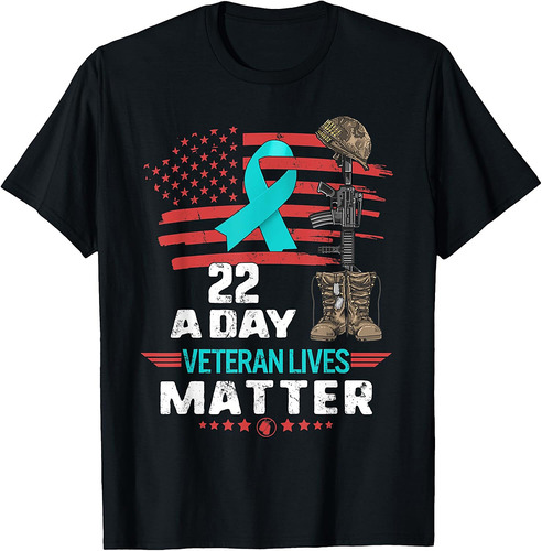 PTSD Awareness 22 a Day Veteran Lives Matter American Flag T-Shirt