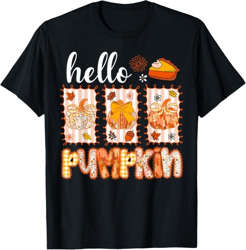 Hello Fall Pumpkin Bow Coquette Tis The Season Thanksgiving T-Shirt