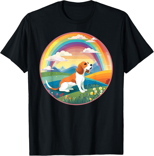 Beagle Rainbow Bridge Colorful Dog Memorial Painting T-Shirt