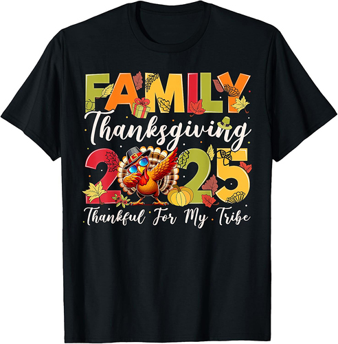 Family Thanksgiving 2025 Crew Dabbing Turkey Group Matching T-Shirt