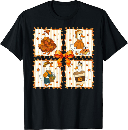 Retro Cozy Goose Pumpkin Fall Autumn Thanksgiving Women T-Shirt