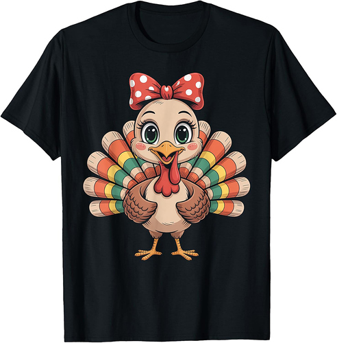 Thanksgiving Turkey Girl Fall Animal Art T-Shirt