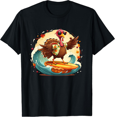 Funny Surf Hawaiian Turkey Surfing Pumpkin Pie Thanksgiving T-Shirt