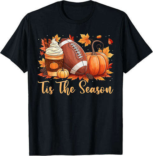 Tis The Season Fall Thanksgiving Pumpkin Spice Football T-Shirt