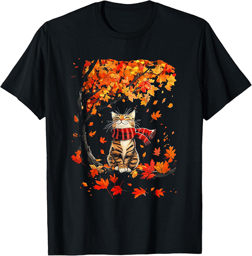 It's Fall Y'all Thanksgiving Cat Leaf Fall Tree Hello Autumn T-Shirt