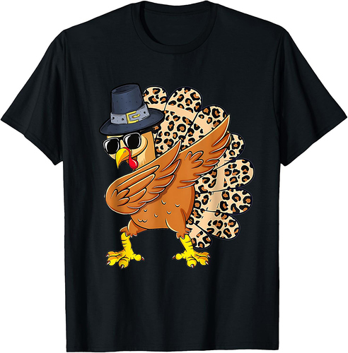 Dabbing Turkey Thanksgiving Leopard Autumn Fall Funny Dab T-Shirt