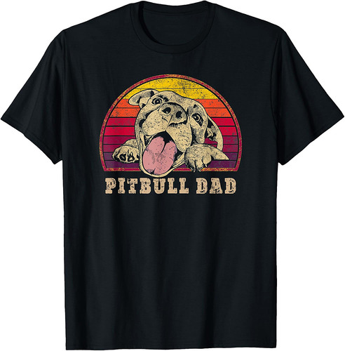Pitbull Dad  Vintage Smiling Pitbull on Sunset Father T-Shirt