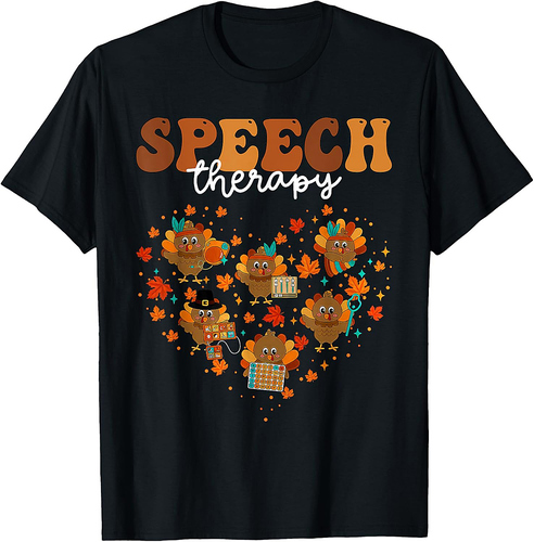 Speech Therapy Turkey Heart SLP Therapist Fall Thanksgiving T-Shirt