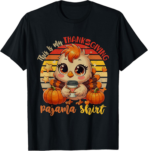 My Thanksgiving Pajama Shirt Autumn Turkey Drinking Coffee T-Shirt