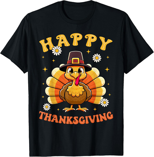 Groovy Happy Thanksgiving Funny Turkey Family Men Women T-Shirt