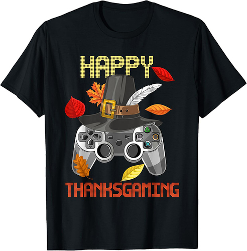 Happy Thanksgiving Video Game Controller Pilgrim Boy Men T-Shirt