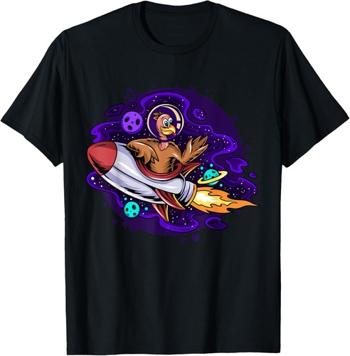Thanksgiving Turkey Riding Space Rocket T-Shirt