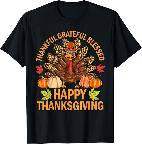 Happy Thanksgiving Funny Turkey Pumpkin Autumn Fall Family T-Shirt