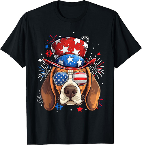 Beagle Patriotic USA Flag 4th Of July Dog Lover Women Men T-Shirt