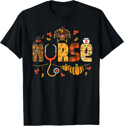 Thanksgiving Nurse Stethoscope Fall Scrub Top ER Men Women T-Shirt