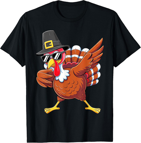 Dabbing Turkey Thanksgiving Day Pilgrim Boys Men Funny Dab T-Shirt