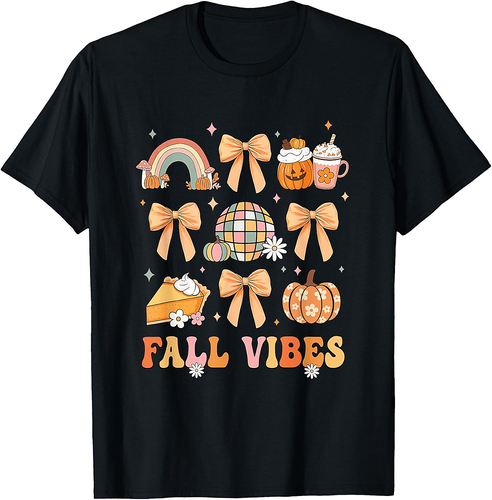 Retro Coffee Fall Vibes Autumn Coquette Pumpkin Thanksgiving T-Shirt