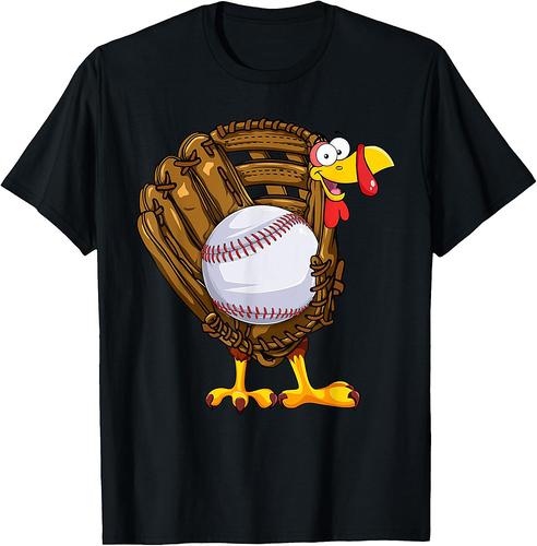 Funny Turkey Baseball Glove Autumn Fall Vibes Thanksgiving T-Shirt