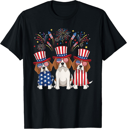 Funny Beagle Fireworks American USA Flag 4th of July T-Shirt