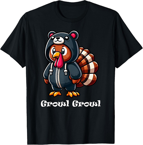 Turkey Costume Bear Growl Fun Thanksgiving Turkey T-Shirt