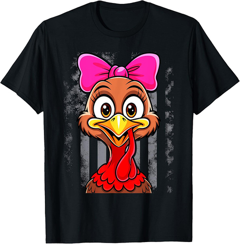 Turkey Face Girl Leopard Bow Thanksgiving Costume Turkey T-Shirt