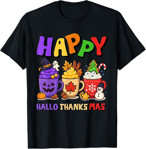 Happy HalloThanksMas Halloween Thanksgiving Christmas Coffee T-Shirt
