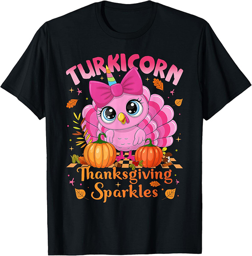 Cute Unicorn Turkey Turkicorn Girl Funny Thanksgiving T-Shirt