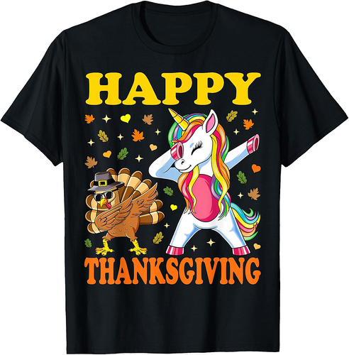 Cute Unicorn Thanksgiving Shirt For Girls Pilgrim Turkey T-Shirt