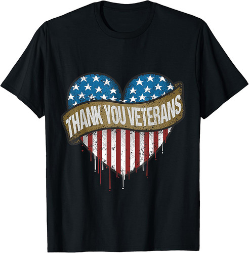 Thank You Veterans Day American Flag Heart Military Army T-Shirt