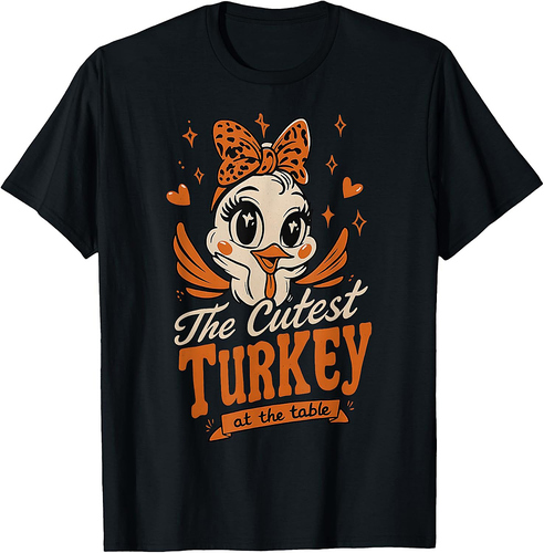 Thanksgiving Girls Fall Cutest Turkey At The Table T-Shirt