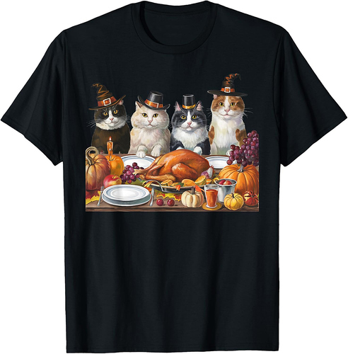 Thanksgiving Day Cat Squad Turkey Gifts For Men Women T-Shirt