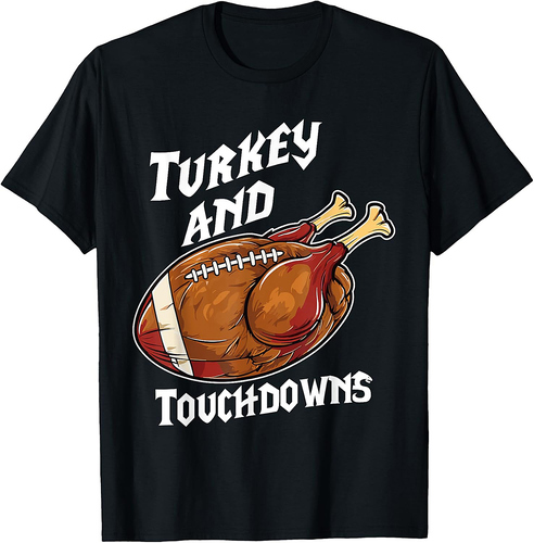 Thanksgiving Turkey And Touchdowns Football Men Boys T-Shirt