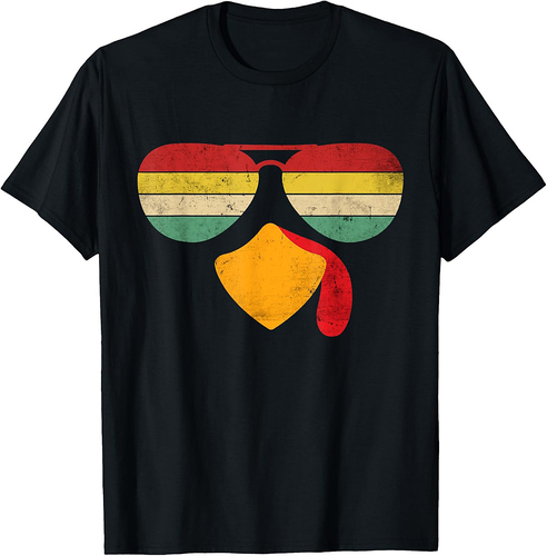Vintage Turkey Face Thanksgiving Sunglasses Costume Boy Girl T-Shirt