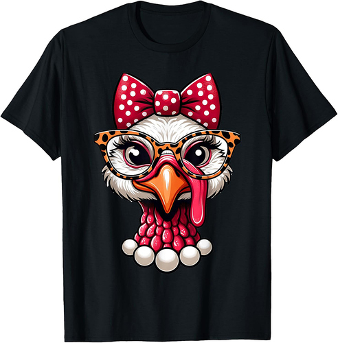 Thanksgiving Turkey Face Leopard Print Glasses Women Girls 002 T-Shirt