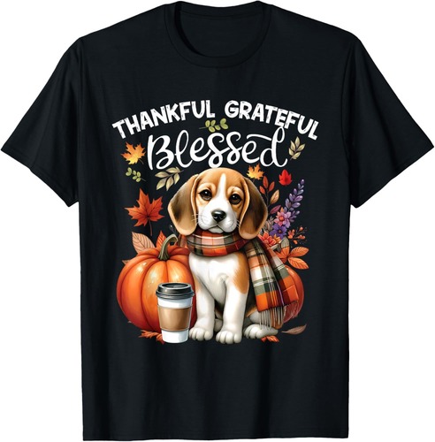 Thankful Grateful Blessed Beagle Dog Happy Fall Y'all Autumn T-Shirt