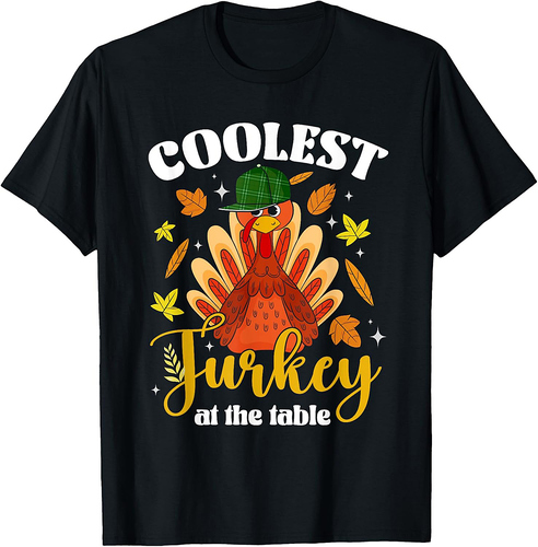 Coolest Turkey at The Table Thanksgiving Fall Season Boys T-Shirt