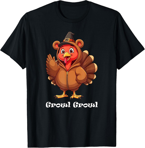 Turkey Costume Bear Growl Fun Thanksgiving Turkey Men T-Shirt