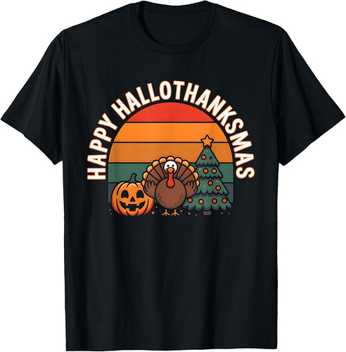 Halloween Thanksgiving Happy Hallothanksmas Funny Holiday Mashup T-Shirt