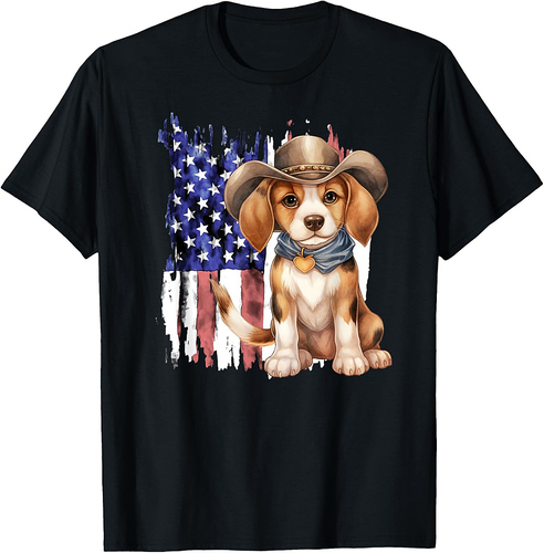 Beagle Dog USA American Flag Cowboy puppy 4th of July T-Shirt