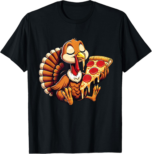Funny Turkey Eating Pizza Graphic Boys Girls Women T-Shirt