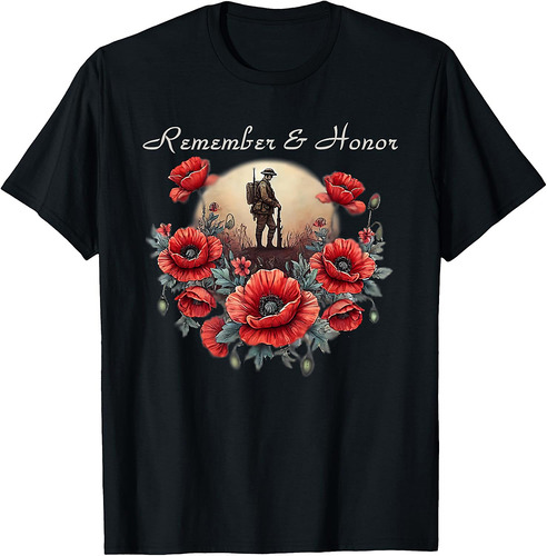 Veterans Day USA Memorial Day Red Poppy Flower Military T-Shirt