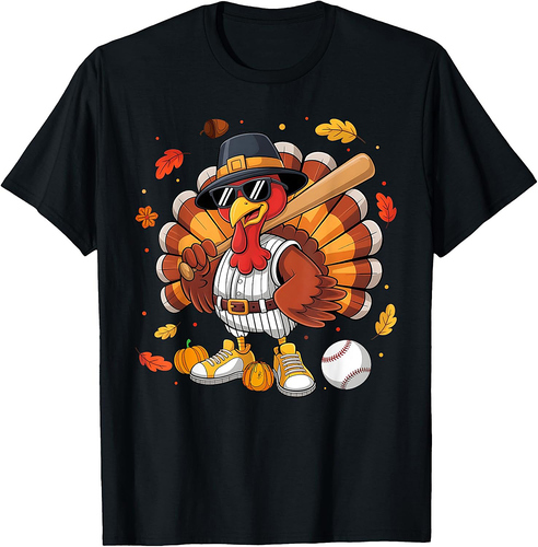 Funny Turkey Baseball Game Day Thanksgiving Graphic Men  T-Shirt