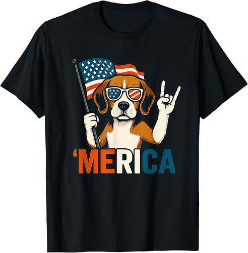 Beagle Merica American Flag Patriotic 4th Of July Dog Lover T-Shirt