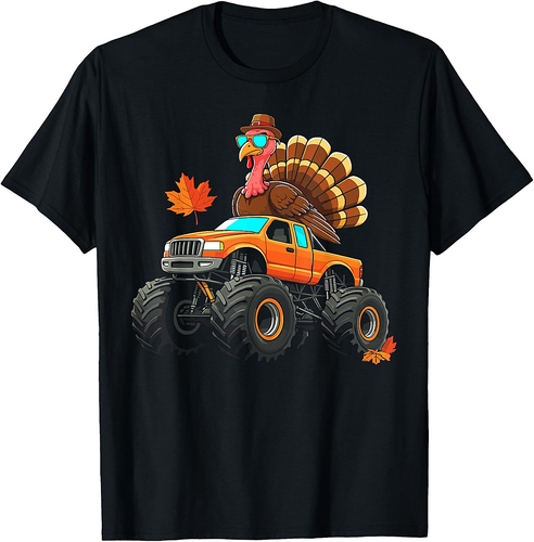 Turkey riding monster truck thanksgiving day fall autumn T-Shirt